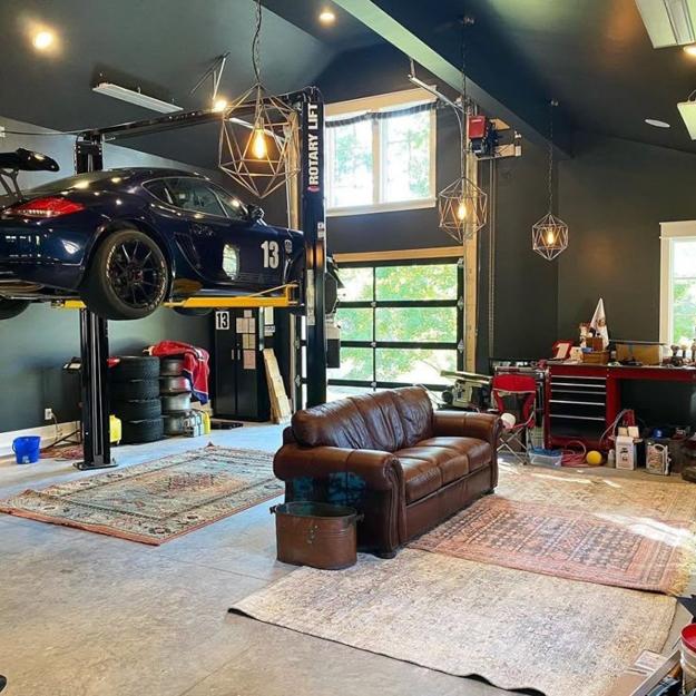 garage interiors furnishings lights