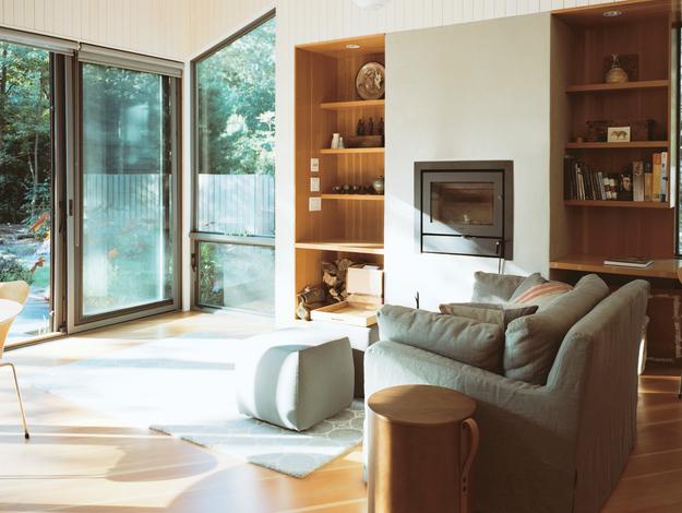 large glass panels living room design