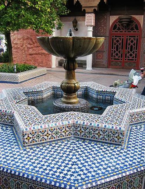moroccan tile designs courtyard fountain