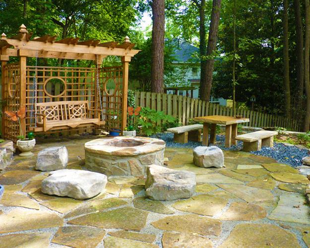 garden structures swing benches backyard ideas