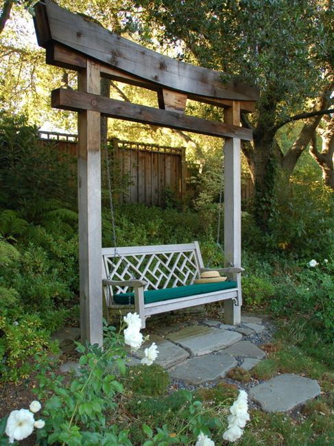 garden structures swing benches backyard ideas