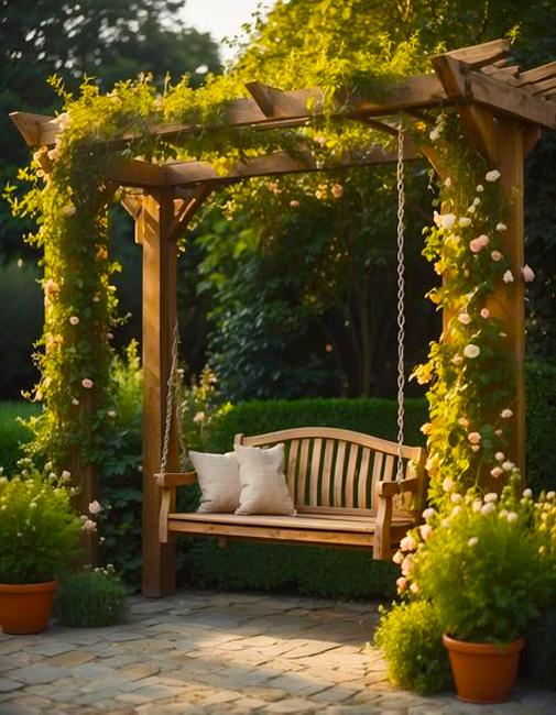 garden structures swing benches backyard ideas