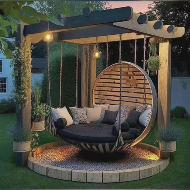 garden structures swing benches backyard ideas