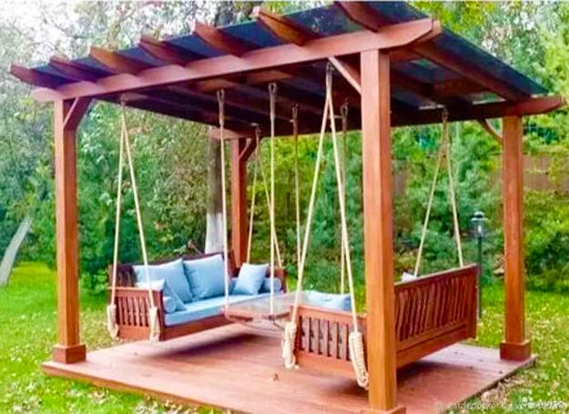 garden structures swing benches backyard ideas