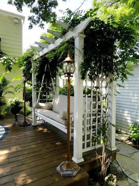 garden structures swing benches backyard ideas