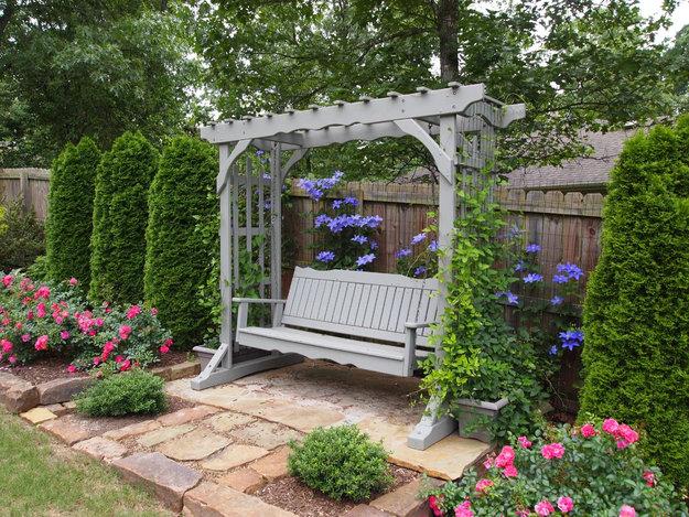 garden structures swing benches backyard ideas