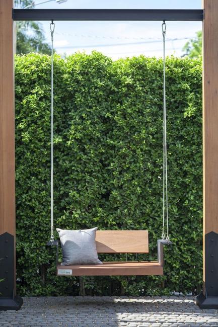 wooden garden structures hanging bench supports