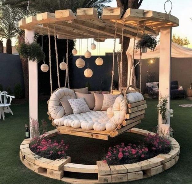 garden structures swing benches backyard ideas