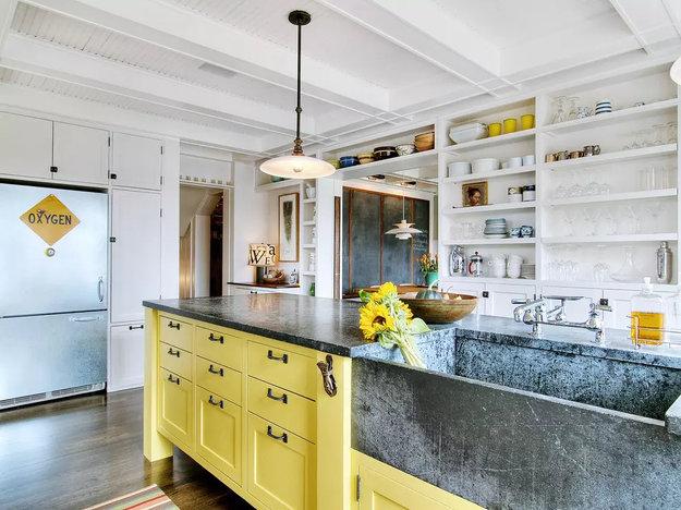 modern kitchen yellow cabinets