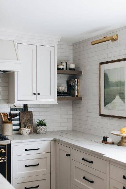 small wall shelves maximizing kitchen spaces