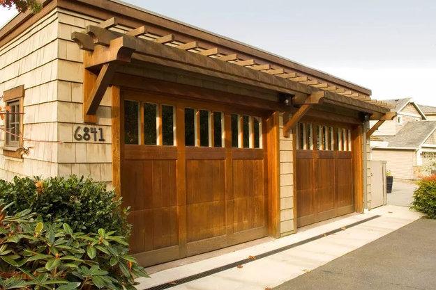 wooden garage doors glass windows