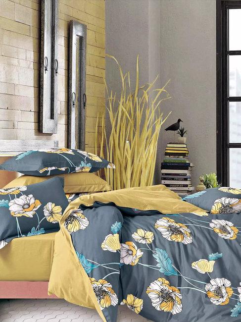 beautiful sateen bedding set blue yellow floral designs