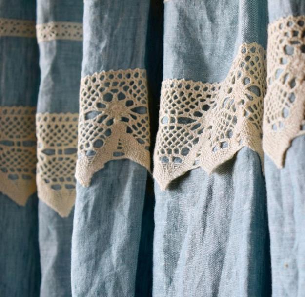 lace detail linen curtain
