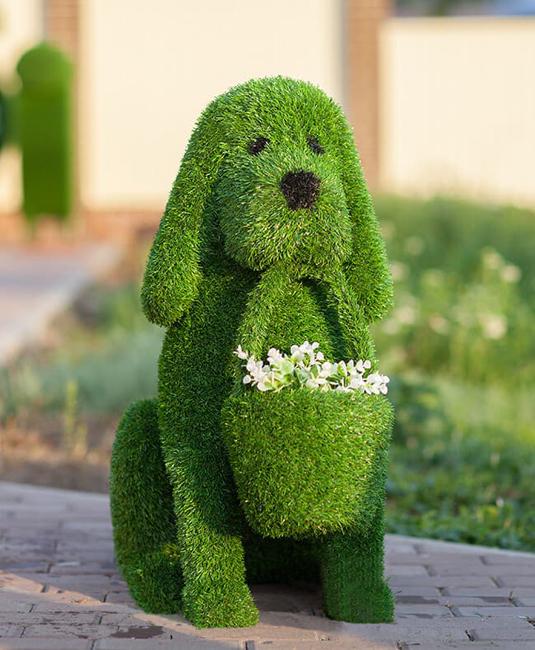 cute dog holding flower basket