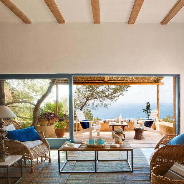 modern living room swimming pool terrace view