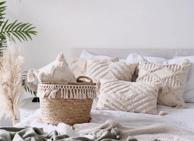 tactile bedroom decorating pillows basket
