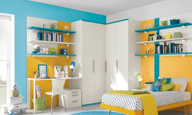 bright turquoise blue yellow color scheme room decorating