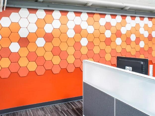 orange white geometric wall tiles 