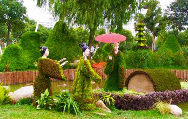japanese costume inspired topiary sculptures