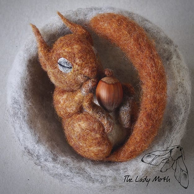felted squirrel acorn