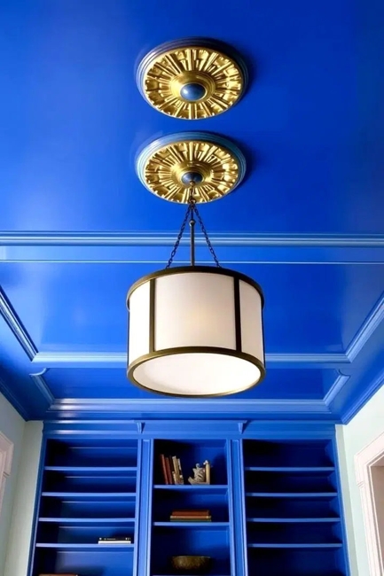 golden medallions blue ceiling paint