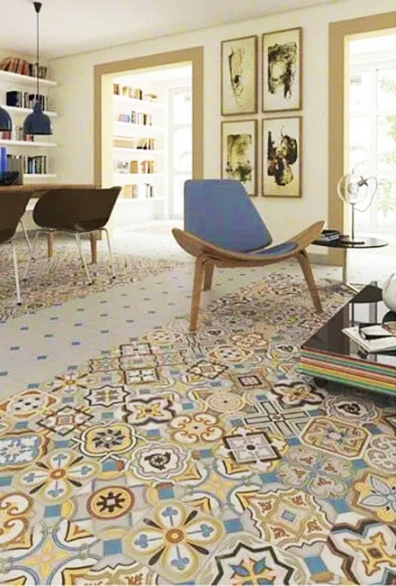 living room tiled floor