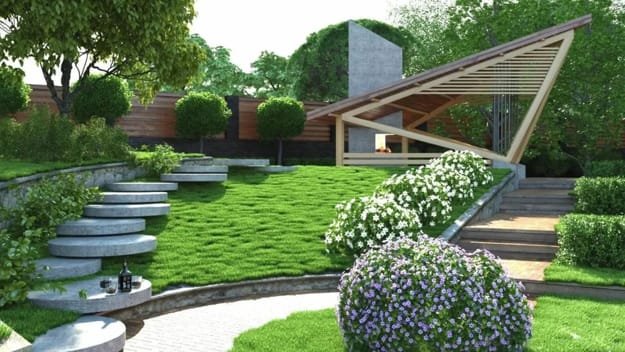 concrete slabs landscaping rocks modern ideas