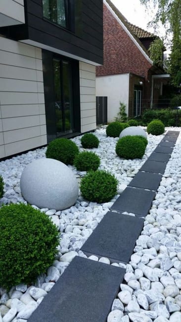concrete walkway white rocks