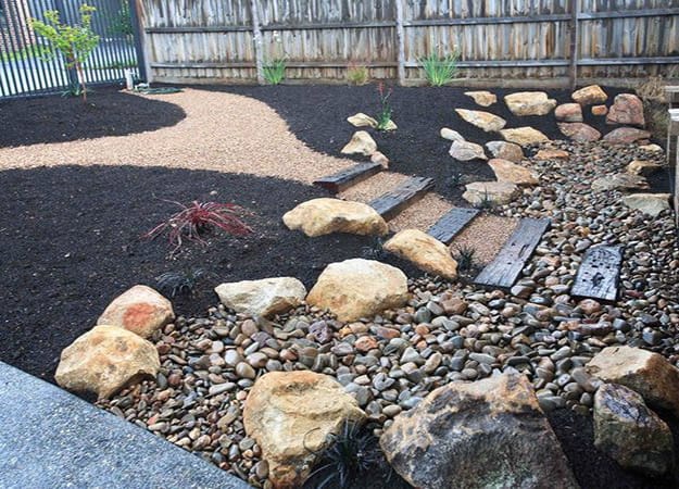 landscaping rocks timber pieces