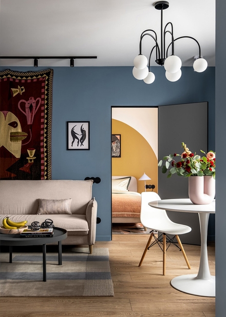 modern tapestry on sofa wall
