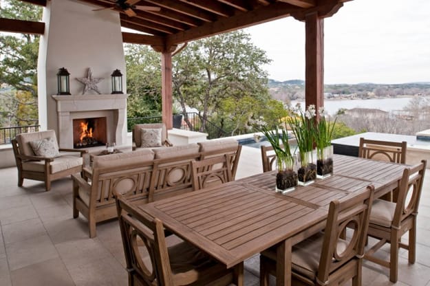 gazebo fireplace dining area