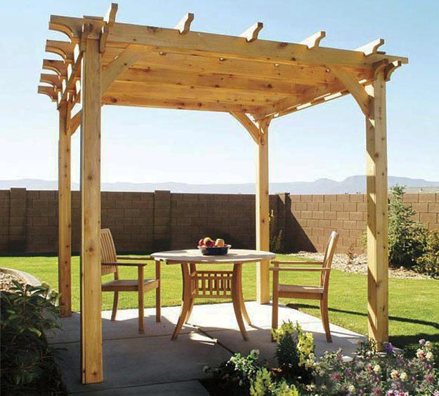 wooden pergola dining area 