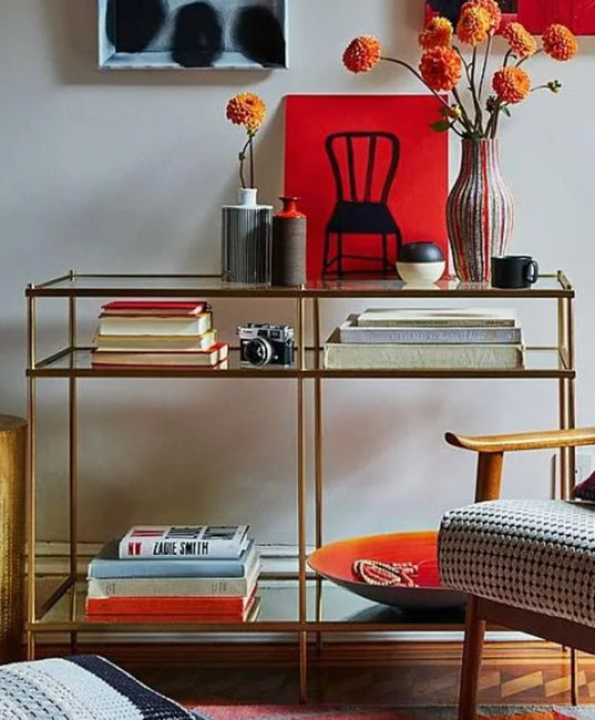 retro modern furniture red accent
