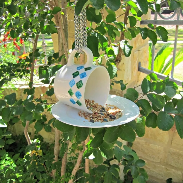 tea cup saucer bird feeder design ideas diy garden decorations