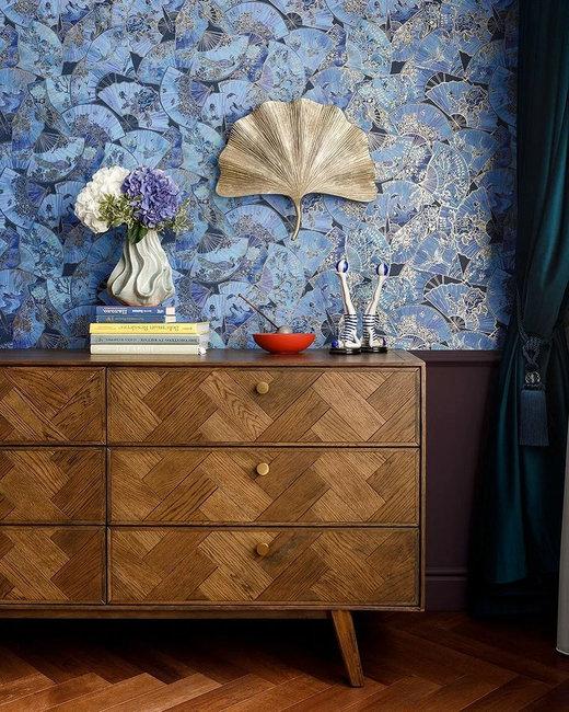 retro modern cabinet blue wallpaper