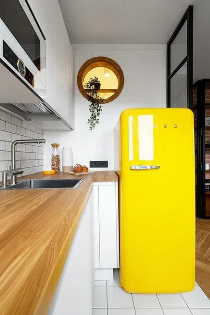 modern kitchen design yellow fridge