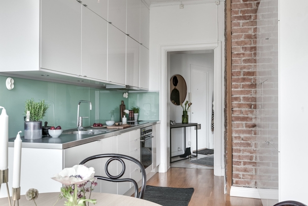 exposed brick wall kitchen design