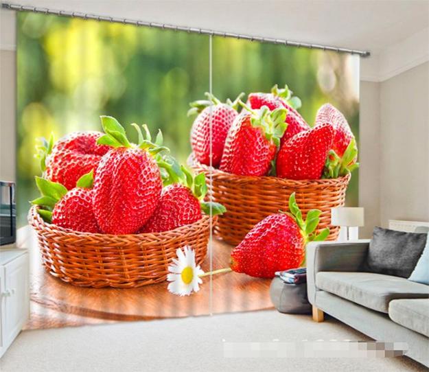 window curtain with strawberries