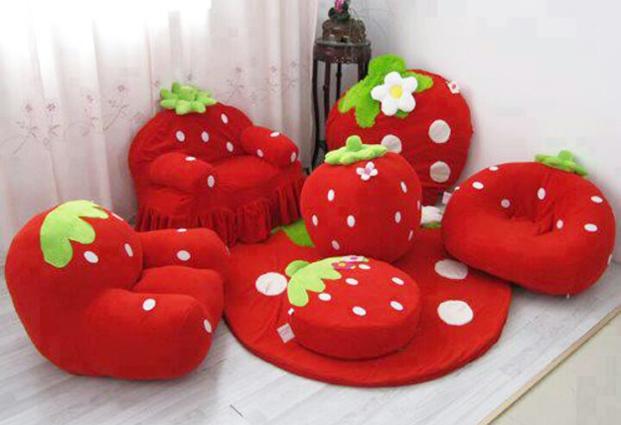 red upholstered furniture strawberries shapes
