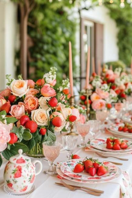 strawberry rose flower table centerpieces