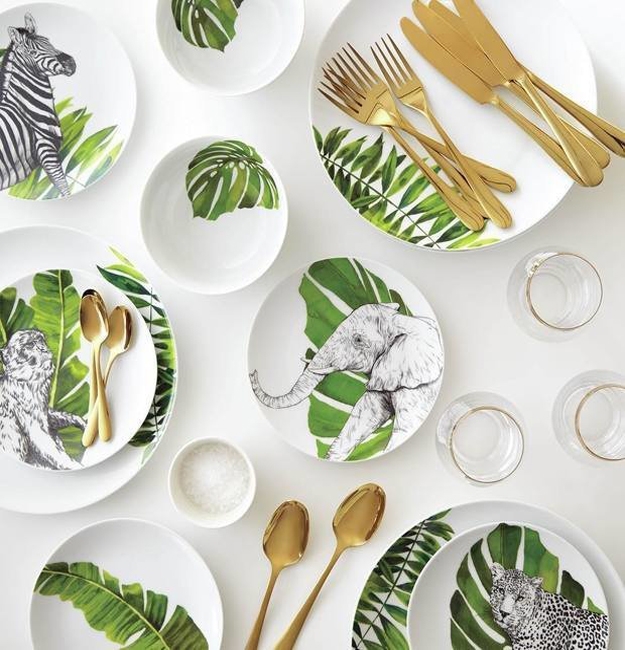 white green tableware leaf patterns