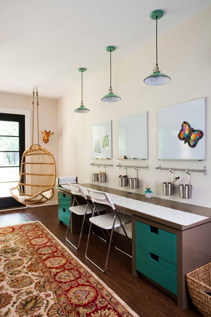 side by side desks two kids chairs