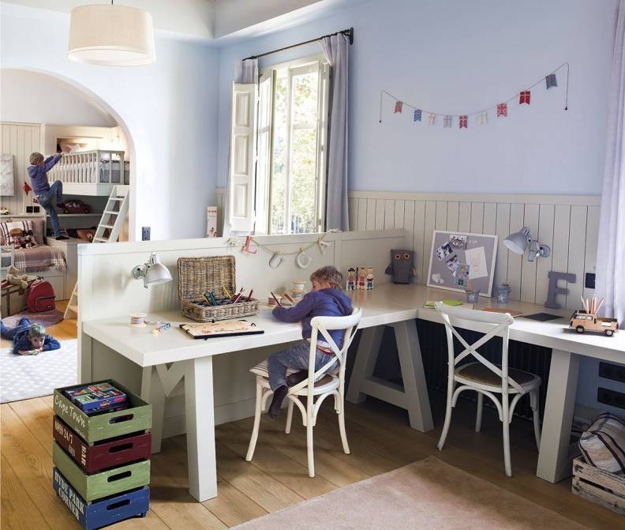 corner furniture placement two kids desks