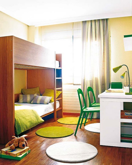 bunk beds desk two chairs