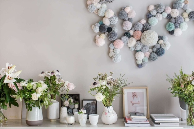 pom poms wall decorating idea