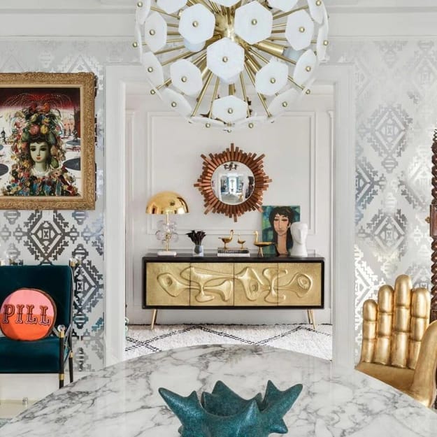 unique furniture golden details accent wall design