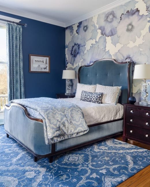 romantic floral wallpaper blue colors