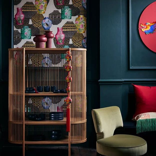 red accents bamboo furniture