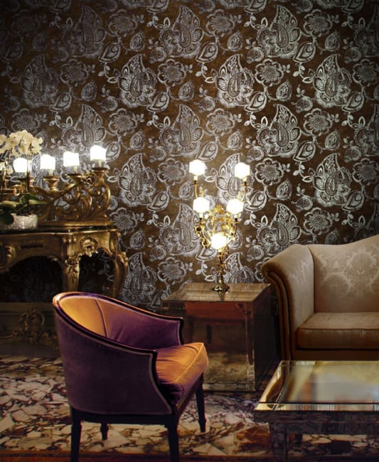 brown wallpaper living room furniture