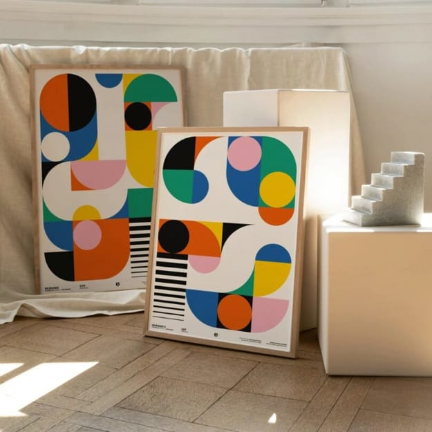 colorful geometric shapes framed wall art